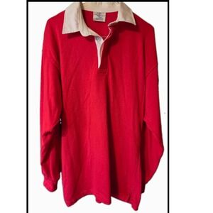 Front Row Red Long Sleeve Rugby Shirt Cotton Red White Collar Womens Large